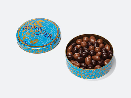 Amandes et Noisettes Chocolat dans boîte métal bleue 250g
