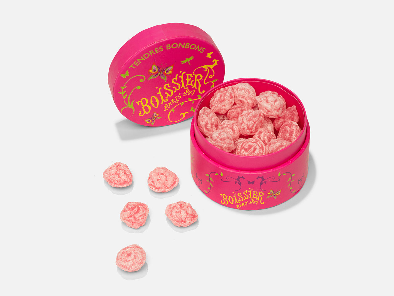 Bonbons à la rose en forme de fleurs dans boîte Papillons