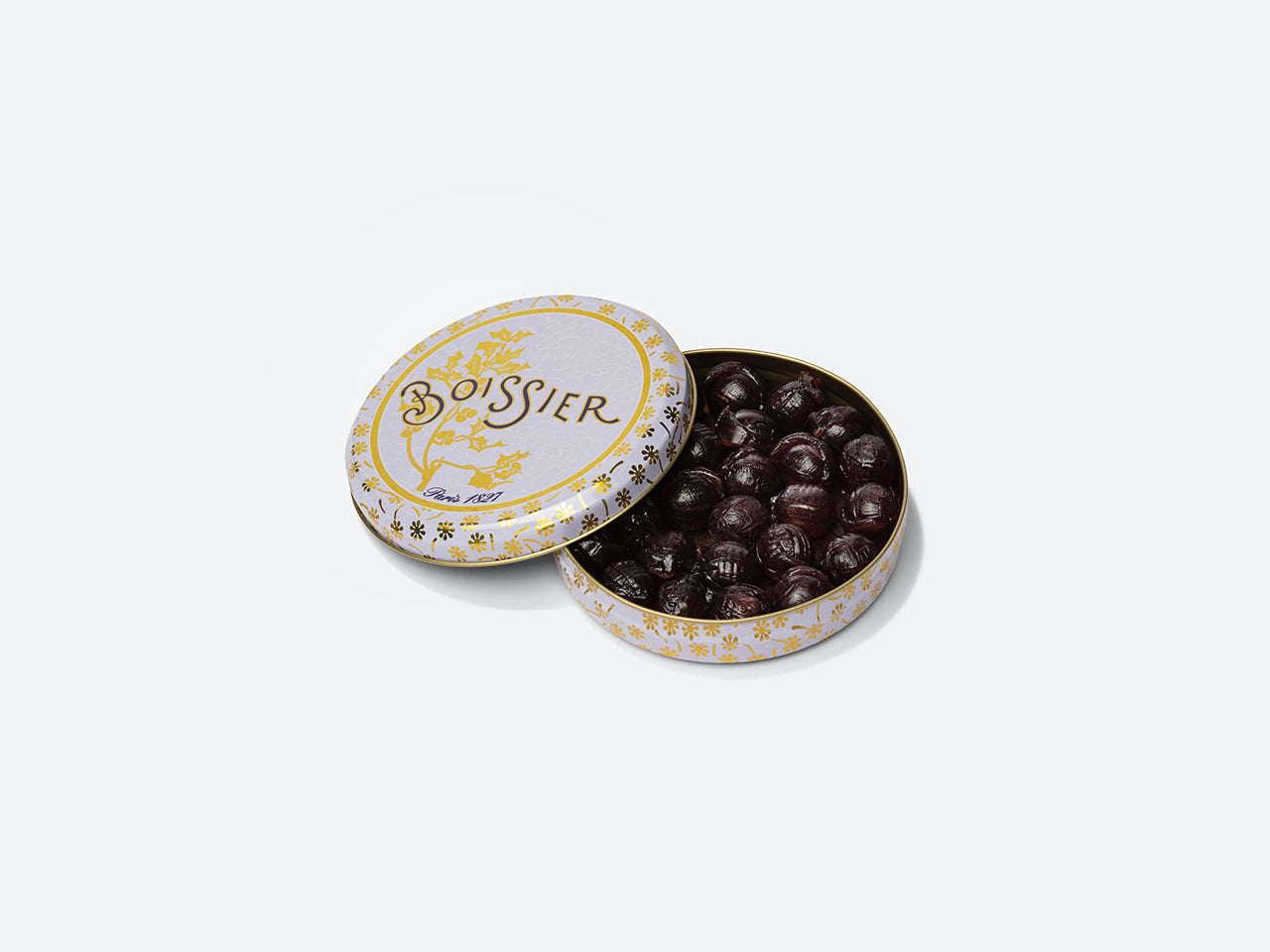 Bonbons Boule Lavande dans boîte métal mauve