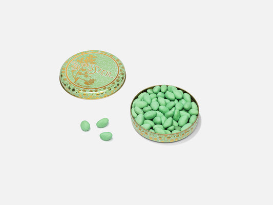 Les Emeraudes Boissier pistaches torréfiées et dragéifiées dans boite métal