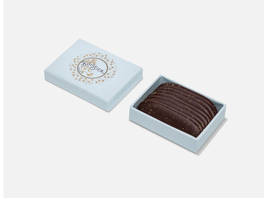 Langues de chat menthe chocolat noir dans boîte bijoux