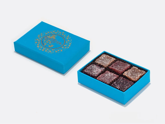 Boîte bijoux bleue 6 pâtes de fruits