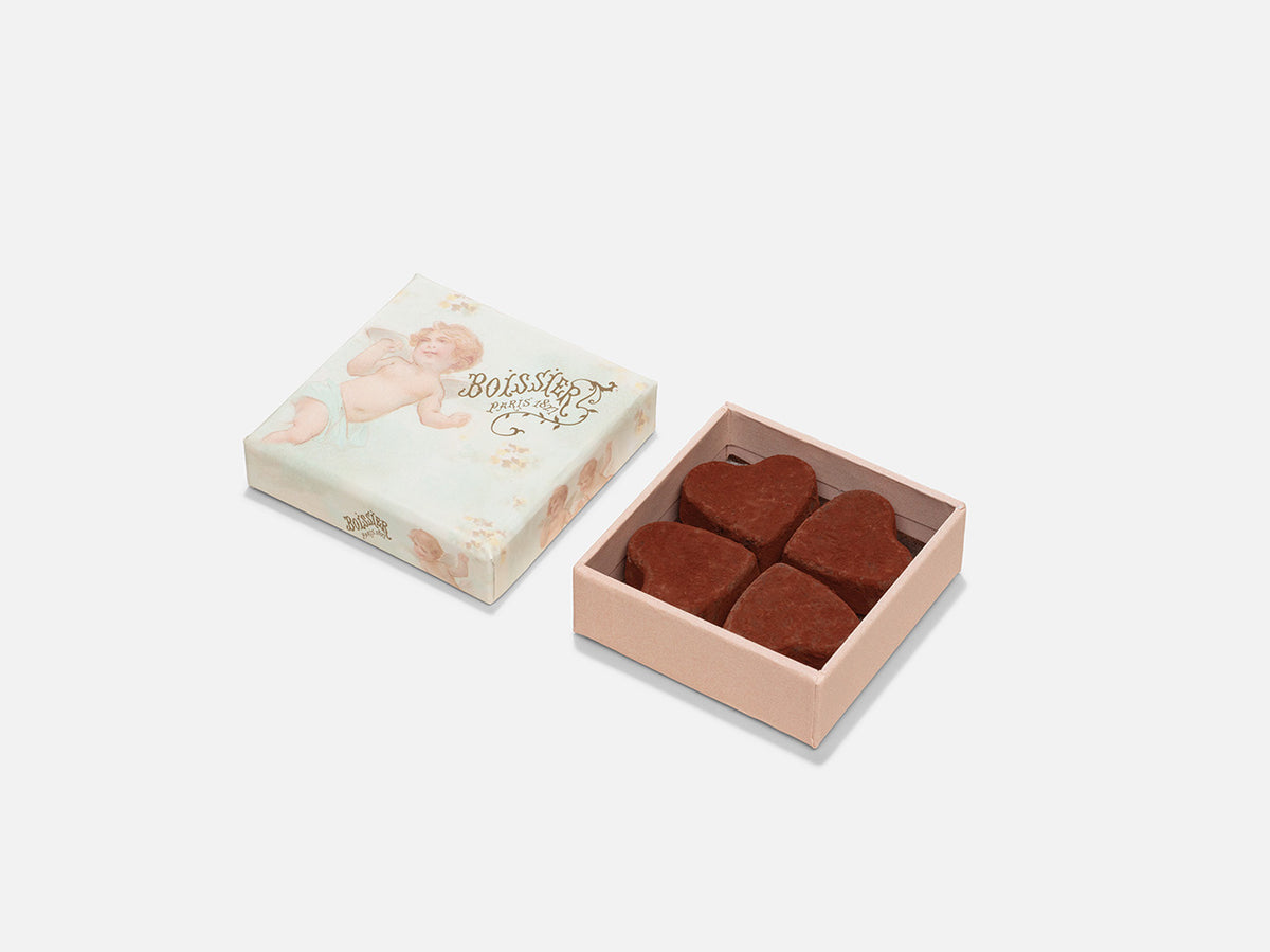 Boîte Bijoux Anges de 4 truffes au chocolat en forme de coeur