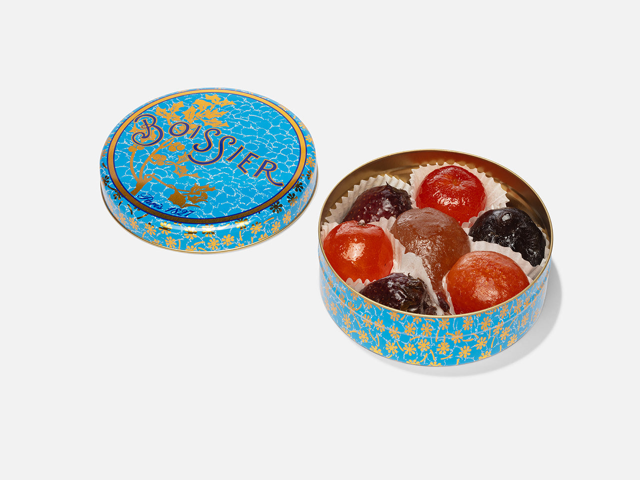 Boîte métal bleue et or de Fruits Glacés