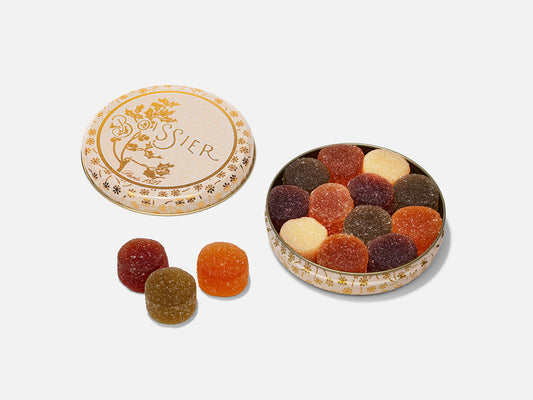 Les pastilles, pâtes de fruits acidulées, dans boîte métal 110g