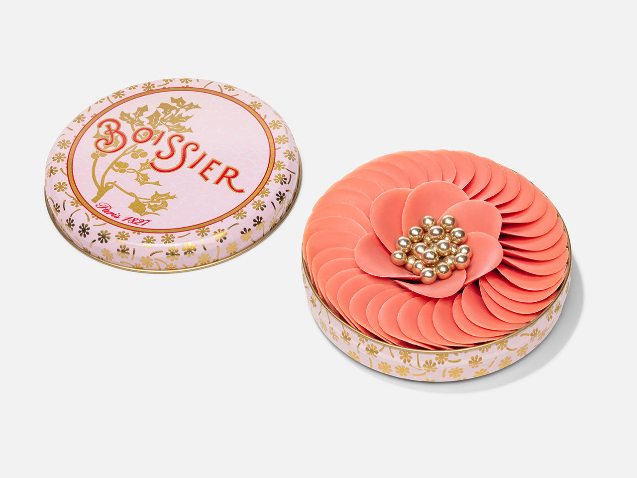Pétales de chocolat blanc à la rose et perles or
