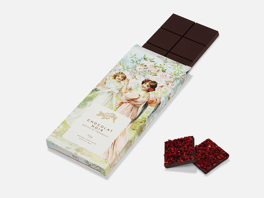 Tablette de chocolat noir et Pépites de framboise