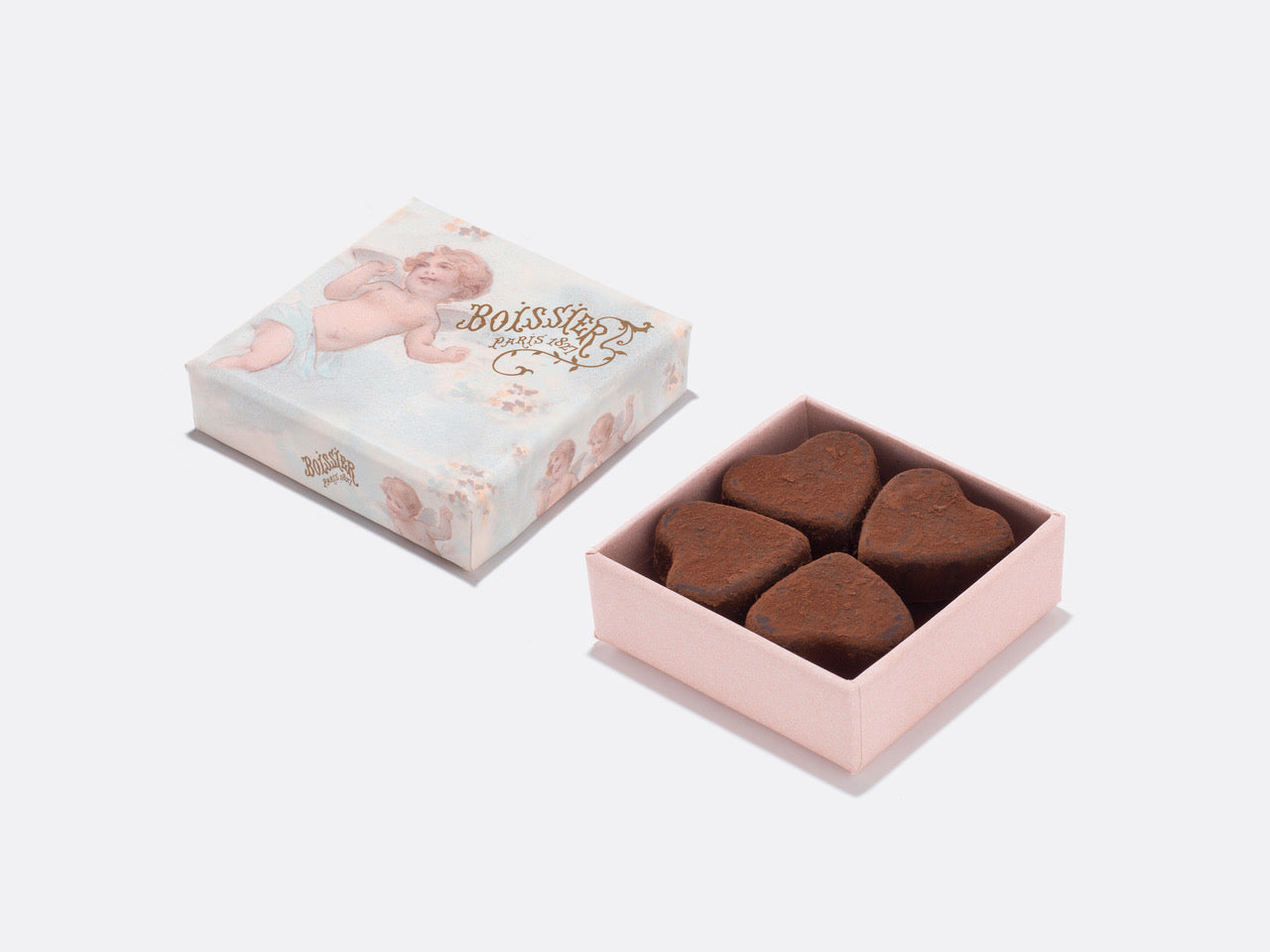 Boîte Bijoux Anges de 8 truffes au chocolat en forme de coeur