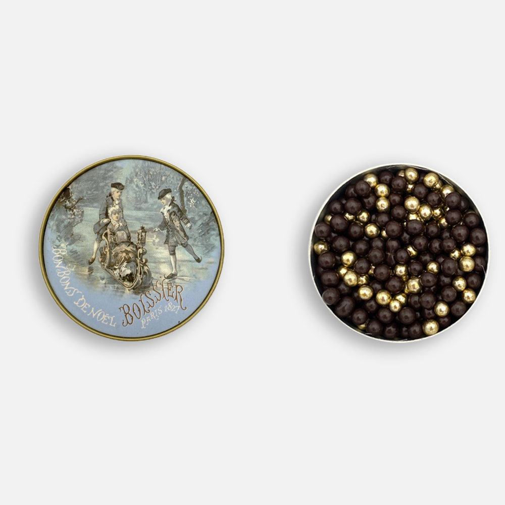 Poudrier Patineurs de Perles de chocolat et or